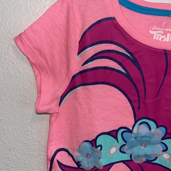 Trolls Poppy T-Shirt with 3D flowers size 7/8 - Picture 5 of 7